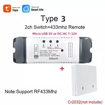 2-канальный модуль переключателя двигателя Tuya Smart Wi-Fi, реле постоянного тока 12 В 24 В 32 В 110 В 220 В, пульт дистанционного управления Alexa Google Alice RF433 МГц