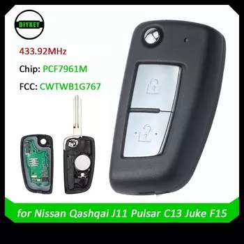 2-кнопочный откидной дистанционный ключ DIYKEY 433,92 МГц PCF7961M 4A чип для Nissan Qashqai,X-Trail,Pulsar,Micra,Juke, CWTWB1G767