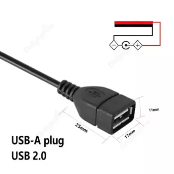 2-Контактный USB-кабель, штекер, гнездо, USB 2,0, 5 В, 12 В, кабель питания, ОТРЕЗОК кабеля для «сделай сам», USB-оборудование, Замена бытовой техники