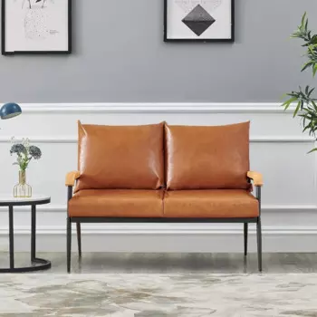 2-местный диван, современный мягкий диван из искусственной кожи с подлокотниками, мягкие подушки, двухместный диван (светло-коричневый), мебель для дома