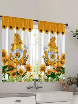 Шторы из полиэстера, клетчатые, подсолнухи, 2 шт