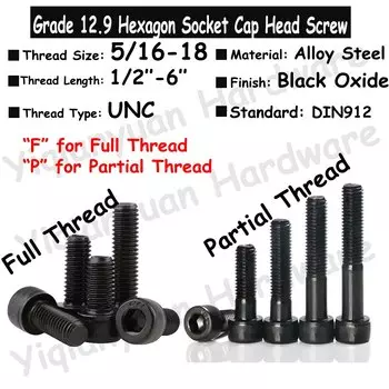 2 шт.-10 шт. UNC 5/16-18 класс 12,9 легированная сталь Шестигранная розетка рифленая крышка головка болты полная резьба и частичная Резьба шестигранные винты