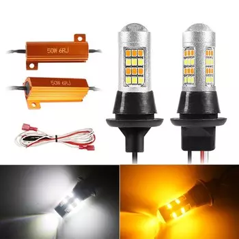 2 шт. 1156 BA15S двухцветные лампы Canbus P21W PY21W T20 W21W WY21W светодиодные лампы без ошибок автомобиля DRL и указатели поворота без гипервспышки