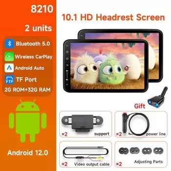2 шт. Android 12 новый обновленный автомобильный монитор на подголовник IPS TV дисплей беспроводной Carplay/Авто для экрана заднего сиденья автомобиля видеоплеер