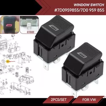 2 шт. автомобильные аксессуары, электрический переключатель управления стеклоподъемником для Volkswagen VW Transporter T4 7D 0959855 7D0 959 855