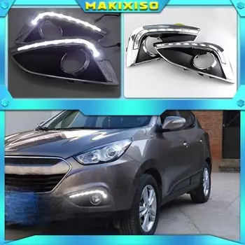 2 шт. автомобильные светодиодные фары для Hyundai IX35 2010 2011 2012 2013 крышка противотуманных фар DRL дневные ходовые огни фары 12 В дневного света