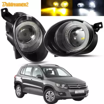 2 шт. Автомобильные светодиодные противотуманные фары в сборе для Volkswagen VW Tiguan (5N_) 2012-2016 30 Вт, противотуманные фары «ангельские глазки», DRL, дневные ходовые огни 9006 12 В