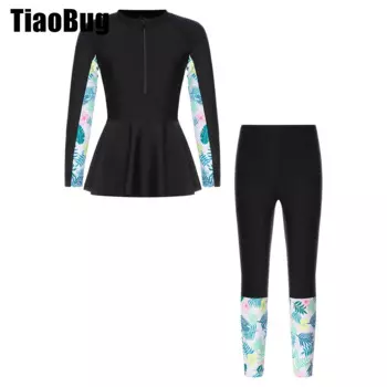 2 шт., детский купальник с цветочным принтом, с длинным рукавом