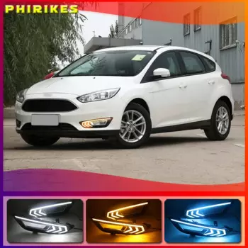2 шт. для Ford Focus 3 mk3 2015 2016 2017 2018 светодиодный DRL Противотуманные фары дневного света с желтым сигналом противотуманная фара