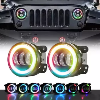 2 шт./компл., 4-дюймовые автомобильные противотуманные фары RGB, ослепительные ангельские глазки, фара для внедорожников, модифицированные автомобильные светодиодные фары