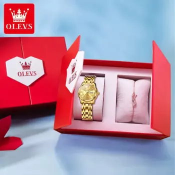 2 шт./компл. OLEVS часы-браслет женские роскошные золотые кварцевые наручные часы из нержавеющей стали с бриллиантовым календарем женские водонепроницаемые часы 5513