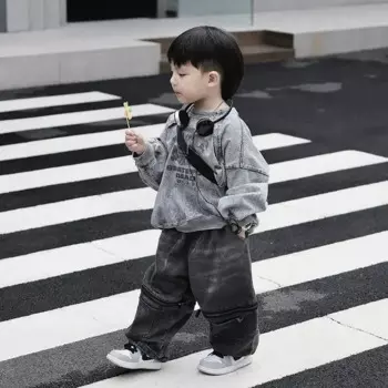 2 шт./комплект, Детская футболка с длинным рукавом и джинсовые брюки