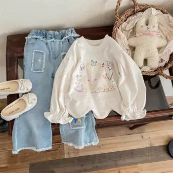 2 шт./комплект, детский хлопковый свитшот с принтом «кролик»