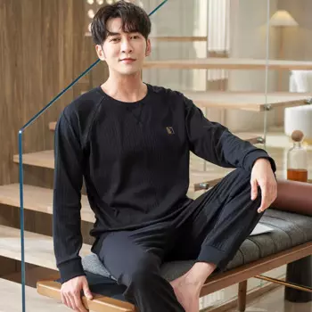 2 шт./комплект, мужская хлопковая пижама с длинным рукавом и штаны