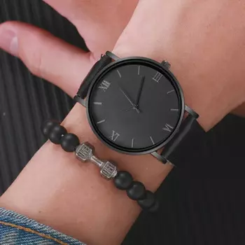 2 шт./комплект, мужские кварцевые часы с ремешком из ПУ кожи