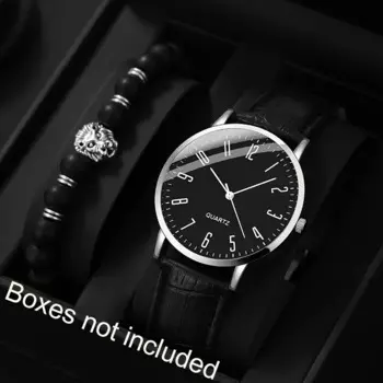 2 шт./комплект, Мужские кварцевые наручные часы из ПУ кожи