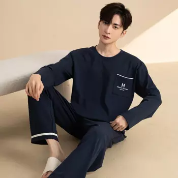 2 шт./комплект, мужские пижамы с длинным рукавом