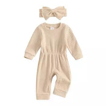 2 шт./комплект, однотонный комбинезон с длинным рукавом и бантом