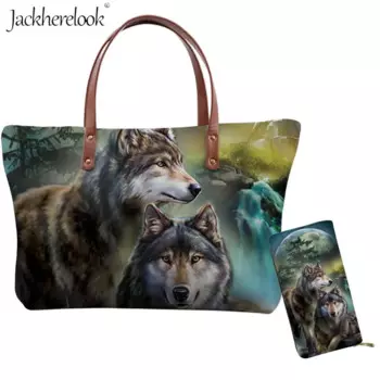 2 шт./комплект, вместительная сумка и кошелек с принтом волка