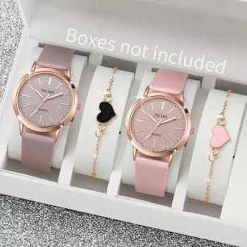 2 шт./комплект, женские кварцевые часы с кожаным ремешком