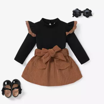 2 шт., кружевной топ с длинным рукавом и поясом