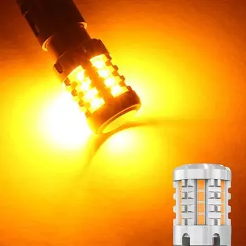 2 шт., мощные светодиодные лампы Canbus 1156 BA15S P21W BAU15S PY21W T20 7440 W21W, без ошибок, для автомобильных указателей поворота, тормозная лампа 12 В, белый янтарь