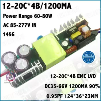2 шт. по TUV-EMC LVD 80 Вт AC85-277V светодиодный драйвер 12-20Cx4B 1200ма DC35-66V постоянный ток Светодиодный прожектор Бесплатная доставка