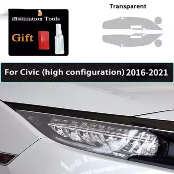 2 шт., прозрачная защитная пленка из ТПУ для передних фар Honda Civic 10 поколения FC/FK 2016-2021