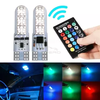 2 шт. RGB автомобильные светодиодные T10 W5W 6SMD силиконовые атмосферные сигнальные лампы 12 В для дверного чтения купольного внутреннего освещения с дистанционным управлением