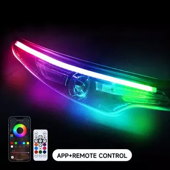 2 шт. светодиодные автомобильные дневные ходовые огни Drl с указателем поворота, супер яркий многофункциональный светильник с дистанционным управлением через приложение, декоративная лампа