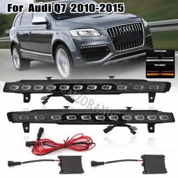 2 шт. светодиодные дневные ходовые огни для Audi Q7 2010-2015 динамическая желтая функция указателя поворота автомобиля DRL водонепроницаемая 12 В противотуманная лампа