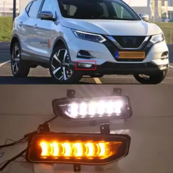 2 шт. светодиодные дневные ходовые огни для Nissan Qashqai 2019 2020 динамический желтый сигнал поворота автомобиля DRL 12 В светодиодные противотуманные фары