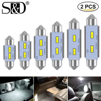 2 шт., светодиодные лампы Canbus C5W C10W, 29 мм, 31 мм, 36 мм, 39 мм, 41 мм, 44 мм, 12 В, 6000 К