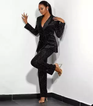 2 шт., Женский бархатный костюм с блейзером и брюками