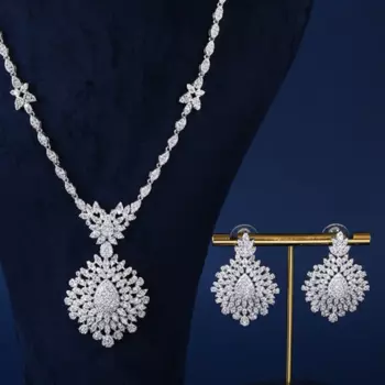 2 шт., Женский комплект из колье и серёг, с фианитом