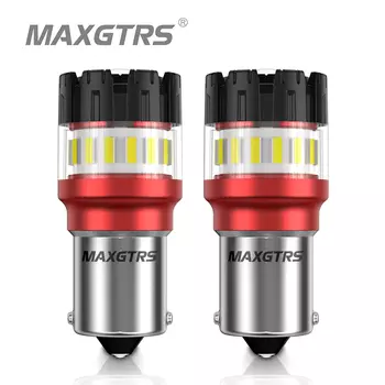 2 светодиодных лампы Canbus P21W BA15S 1156 7440 W21W T20 3157 P27/7W для DRL, линза резервного освещения парковки заднего хода, 12 В