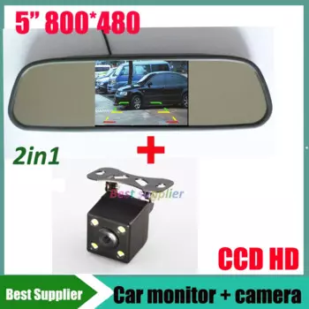 2 в 1 CCD HD Универсальная автомобильная камера заднего вида с 4 светодиодами, парковочная камера заднего вида + 5 "HD 800*480 монитор для автомобильного Зеркала