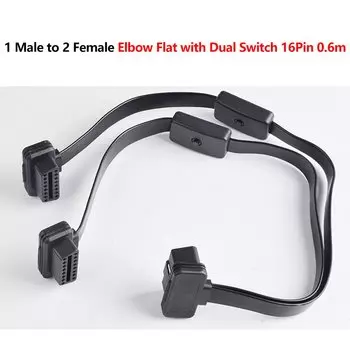 2 в 1 плоский + тонкий 16-контактный OBD 2 удлинитель OBD2 16-контактный ELM327 «папа» на двойной «мама» Y-разветвитель локоть OBDII удлинительный соединительный кабель