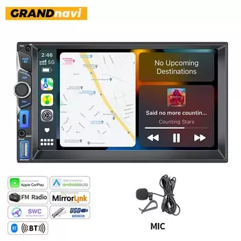 2DIN 7-дюймовый автомобильный мультимедийный MP5-плеер, проводной CarPlay Android Auto Mirrorlink, сенсорный экран, AUX Bluetooth Type C, USB, быстрая зарядка