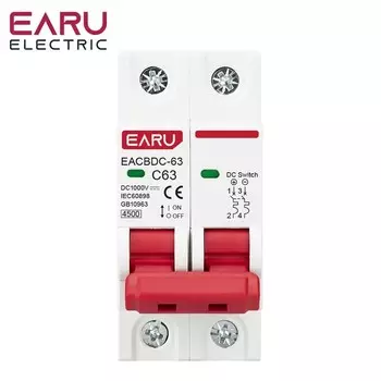 2P DC 1000V MCB Солнечный мини-выключатель защиты от перегрузки 6A 10A 16A 20A 25A 32A 40A 50A 63A DC1000V Фотоэлектрический фотоэлектрический фотоэлектрический