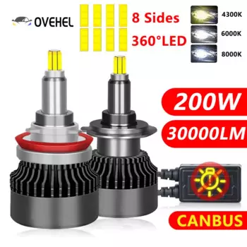 2 шт., автомобильные фары 200 лм 360 Вт H7 H11 Светодиодный 9012 Canbus 9005 HIR2 H9 H1 H8 D1S D2S D3S HB3 9006 HB4 4300