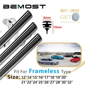 2 шт., резиновые сменные полоски для щетки стеклоочистителя автомобиля, 12 дюймов, 14 дюймов, 15 дюймов, 17 дюймов, 18 дюймов, 20 дюймов, 21 дюймов, 22 дюйма, 24 дюйма, 25 дюймов, 26 дюймов, 27 дюймов, 28 дюймов, 30 дюймов, 32 дюйма, для бескаркасные безрамные дворники, 6 мм