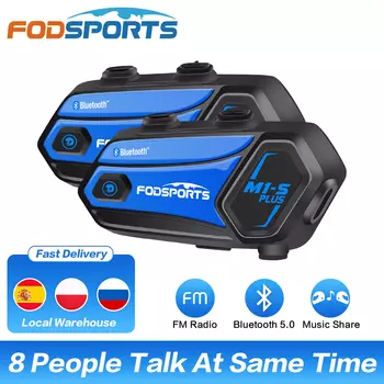 2pcs Fodsports M1-S Plus Мотоциклетный домофонный шлем Беспроводная Bluetooth-гарнитура для внутренней связи 8 Rider BT Домофон, FM-радио, обмен музыкой, шумоподавление, голосовая подсказка, BT 5.0