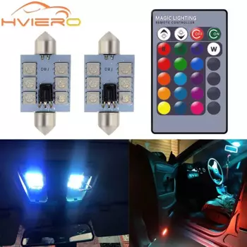 2 шт. RGB автомобильный светодиодный светильник C5W 5050 6SMD DC 12 В гирлянда купола двери многоцветный пульт дистанционного управления лампа для чтения багажника на крыше клиновые лампы