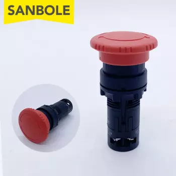 Пластиковая Красная Грибовидная головка XB7-ES545, кнопка аварийного остановки, переключатель с открытым отверстием, 22 мм, серебристый, Круглый, без NC, 2 шт.