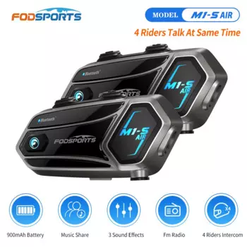 2шт Fodsports M1-S AIR мотогарнитура Гарнитура для шлема мотоцикла Bluetooth Intercom,FM-радио, 3 звуковых эффекта, обмен музыкой,Четыре человека говорят одновременно.