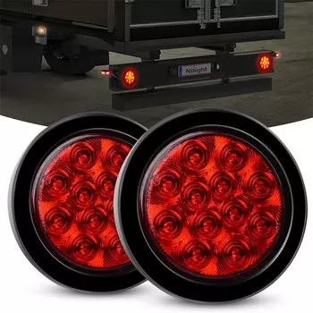 2x 4-дюймовые красные круглые 12 светодиодных задних фонаря для Jeep Truck Trailer RV Mount с вилкой Grommet IP67 Стоп-сигнал Предупреждение Тормозной сигнал поворота Задний фонарь