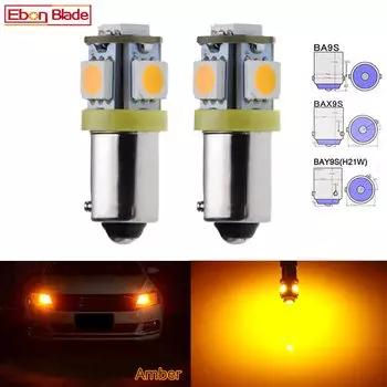 2X Автомобильная светодиодная лампа Белый Янтарный Желтый Авто Внутренний купол Карта Инструментальный светильник BA9S T4W BAX9S H6W BAY9S H21W Лампа 6 В 12 В 24