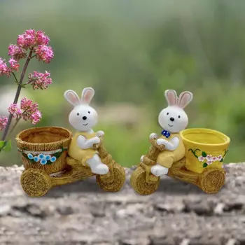 2x цветочный горшок кролика, статуя кролика, контейнеры для растений для домашнего рабочего стола на открытом воздухе