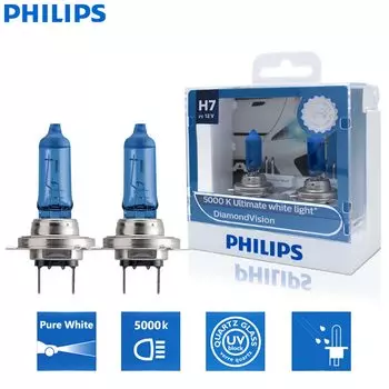 2X Philips H7 12 В 55 Вт PX26d Diamond Visio 5000 К Автоаксессуары Супер белая автомобильная лампа Галогенные автомобильные лампочки 12972DVS2